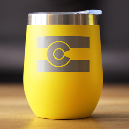 Colorado Flag - Wine Tumbler with Sliding Lid - Stemless Stainless Steel Insulated Cup - Cute Outdoor Camping Mug