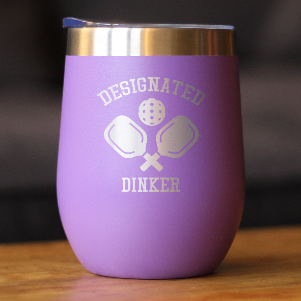 Designated Dinker - Wine Tumbler Glass with Sliding Lid - Stainless Steel Insulated Mug - Funny Pickleball Themed Gifts and Decor