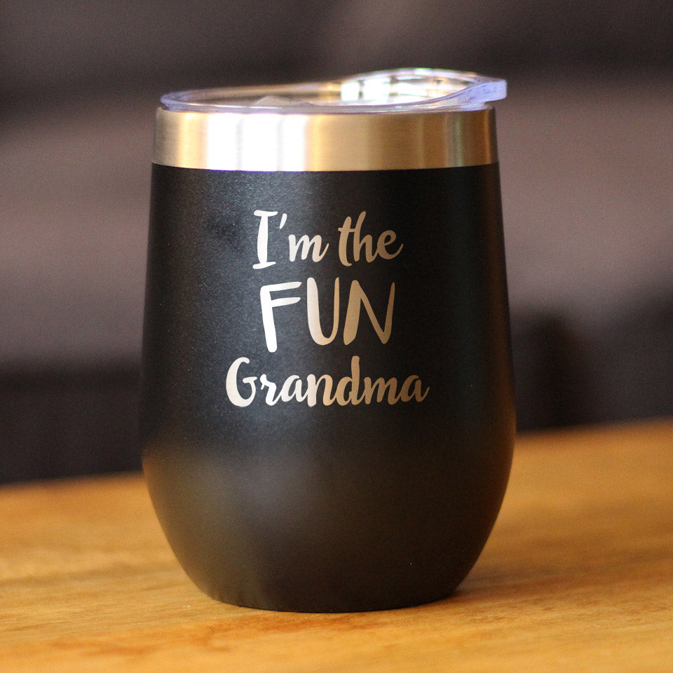 Fun Grandma - Wine Tumbler with Sliding Lid - Stemless Stainless Steel Insulated Cup - Funny Outdoor Camping Gifts