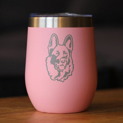 German Shepherd - Wine Tumbler with Sliding Lid - Stemless Stainless Steel Insulated Cup - German Shepherds Outdoor Camping Mug