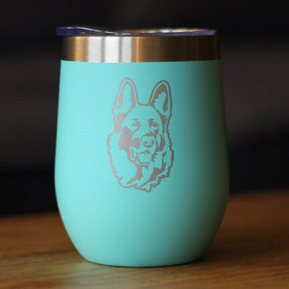 German Shepherd - Wine Tumbler with Sliding Lid - Stemless Stainless Steel Insulated Cup - German Shepherds Outdoor Camping Mug