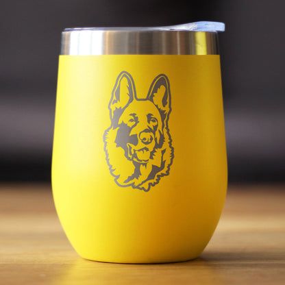 German Shepherd - Wine Tumbler with Sliding Lid - Stemless Stainless Steel Insulated Cup - German Shepherds Outdoor Camping Mug