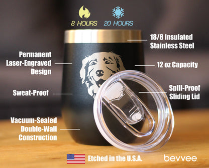 NEW Golden Retriever Happy Face - Wine Tumbler