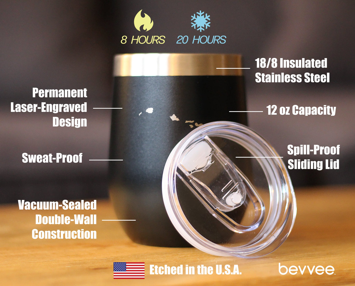 Hawaii State Outline - Wine Tumbler