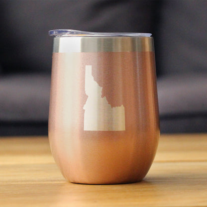 Idaho State Outline - Wine Tumbler Glass with Sliding Lid - Stainless Steel Travel Mug - Idaho Gifts for Women and Men