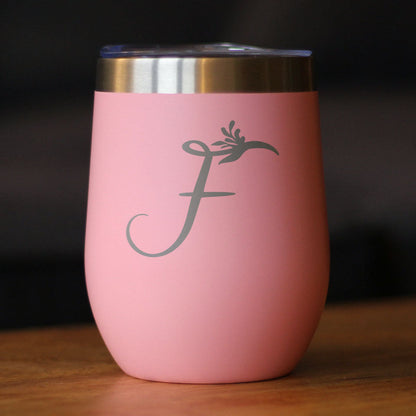 Monogram Floral Initial Letter F - Wine Tumbler