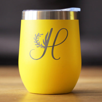 Monogram Floral Initial Letter H - Wine Tumbler
