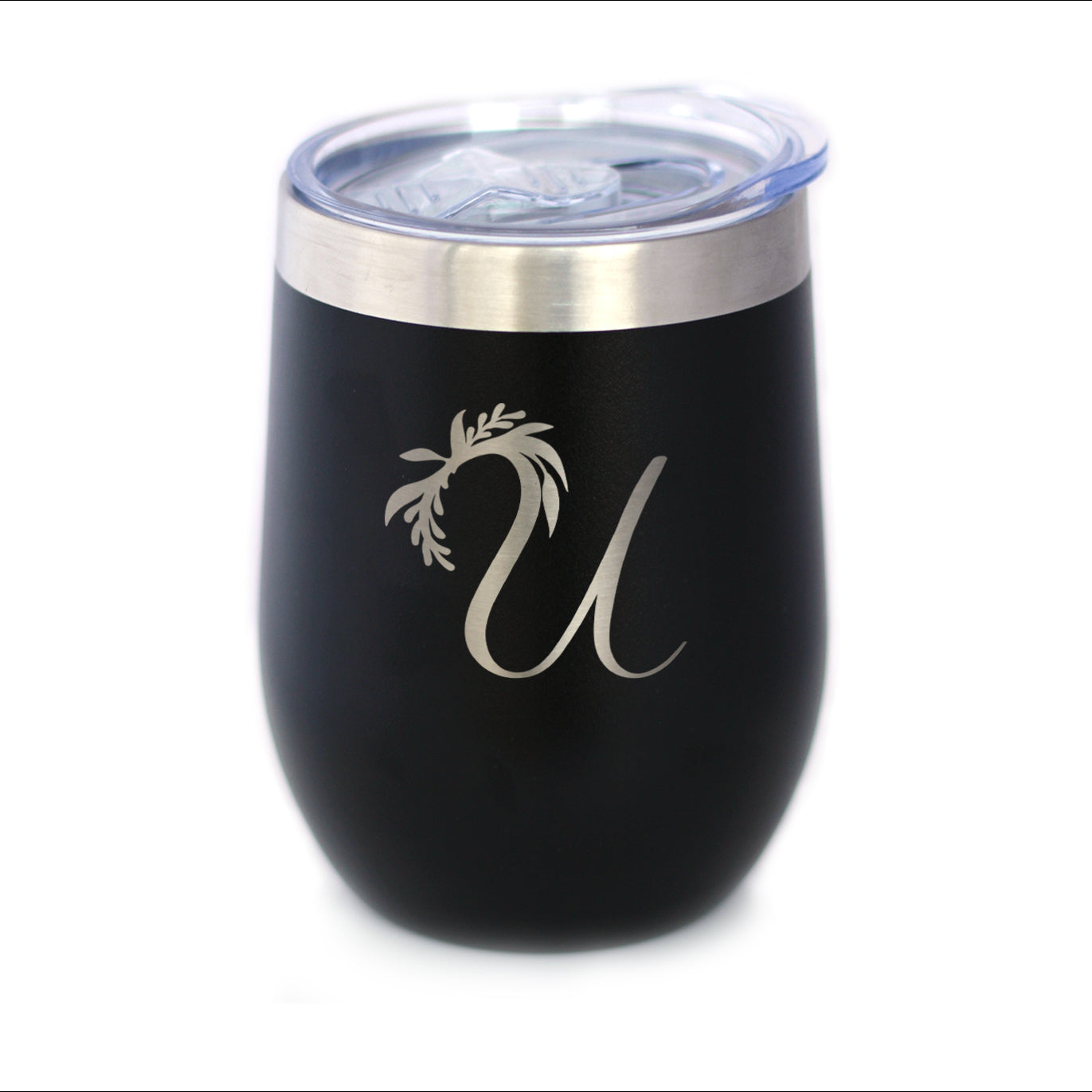 Monogram Floral Initial Letter U - Wine Tumbler