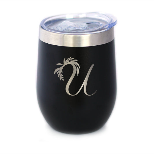 Monogram Floral Initial Letter U - Wine Tumbler
