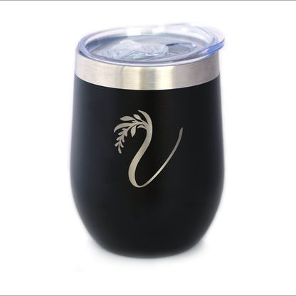 Monogram Floral Initial Letter V - Wine Tumbler