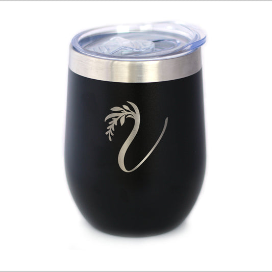 Monogram Floral Initial Letter V - Wine Tumbler