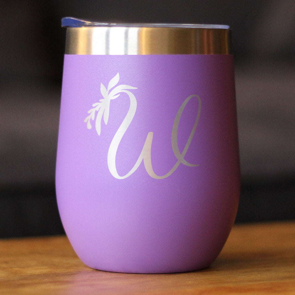 Monogram Floral Initial Letter W - Wine Tumbler