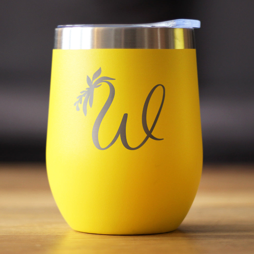 Monogram Floral Initial Letter W - Wine Tumbler