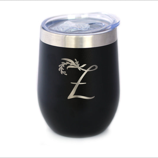 Monogram Floral Initial Letter Z - Wine Tumbler