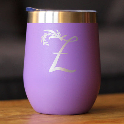 Monogram Floral Initial Letter Z - Wine Tumbler