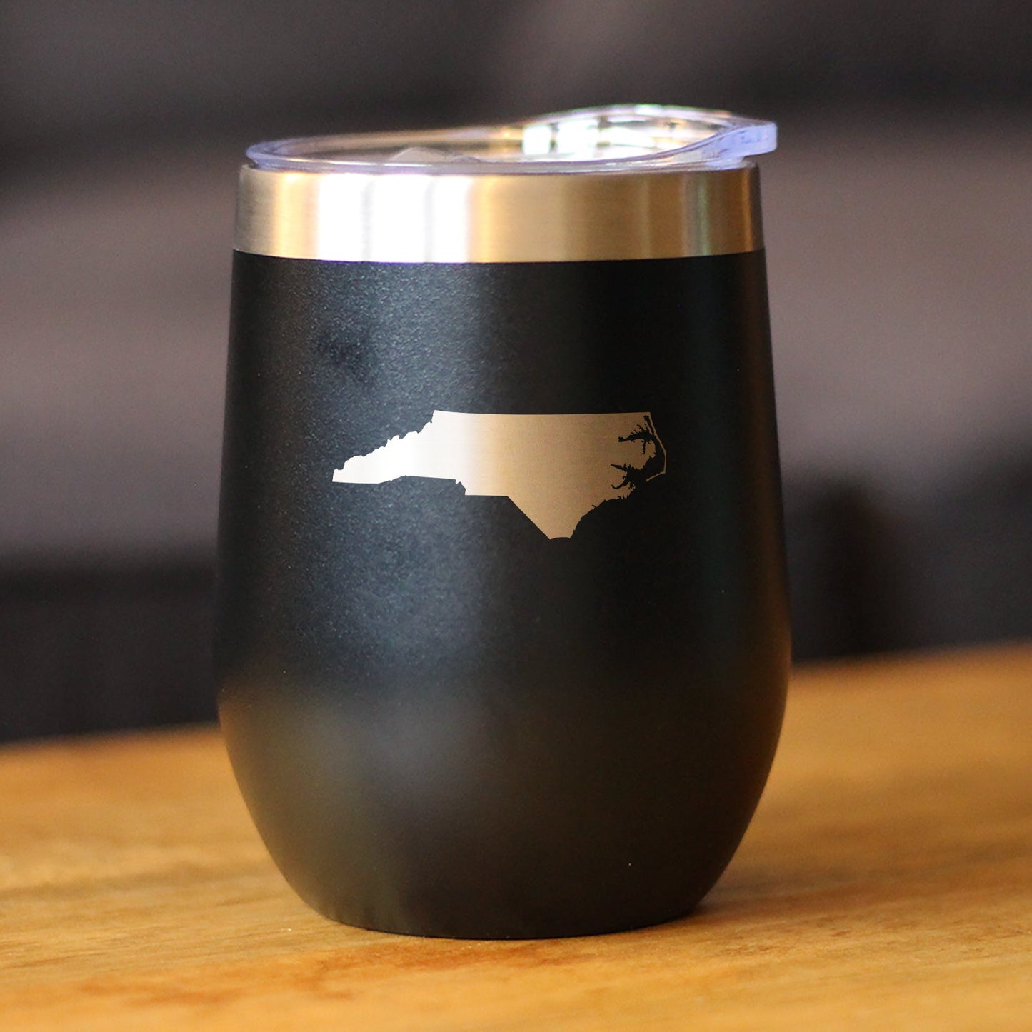 North Carolina State Outline - Wine Tumbler Glass with Sliding Lid - Stainless Steel Travel Mug - North Carolina Gifts for Women and Men