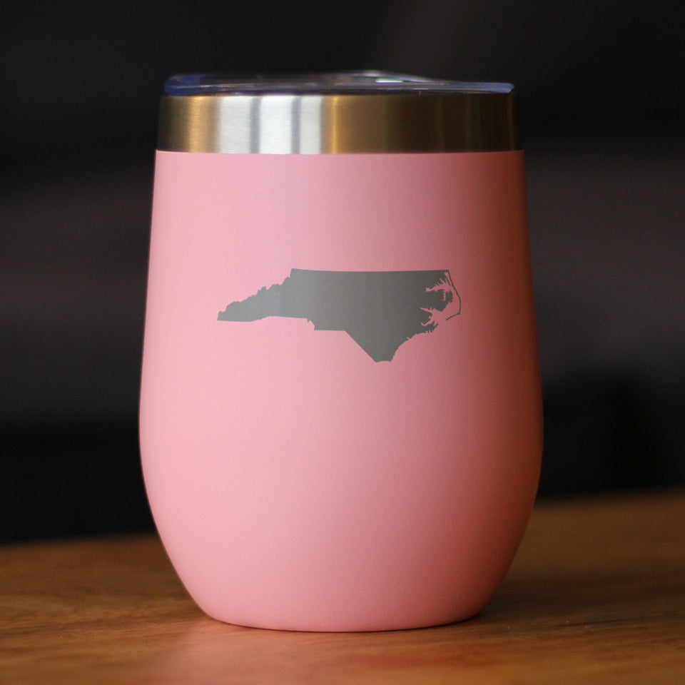 North Carolina State Outline - Wine Tumbler Glass with Sliding Lid - Stainless Steel Travel Mug - North Carolina Gifts for Women and Men