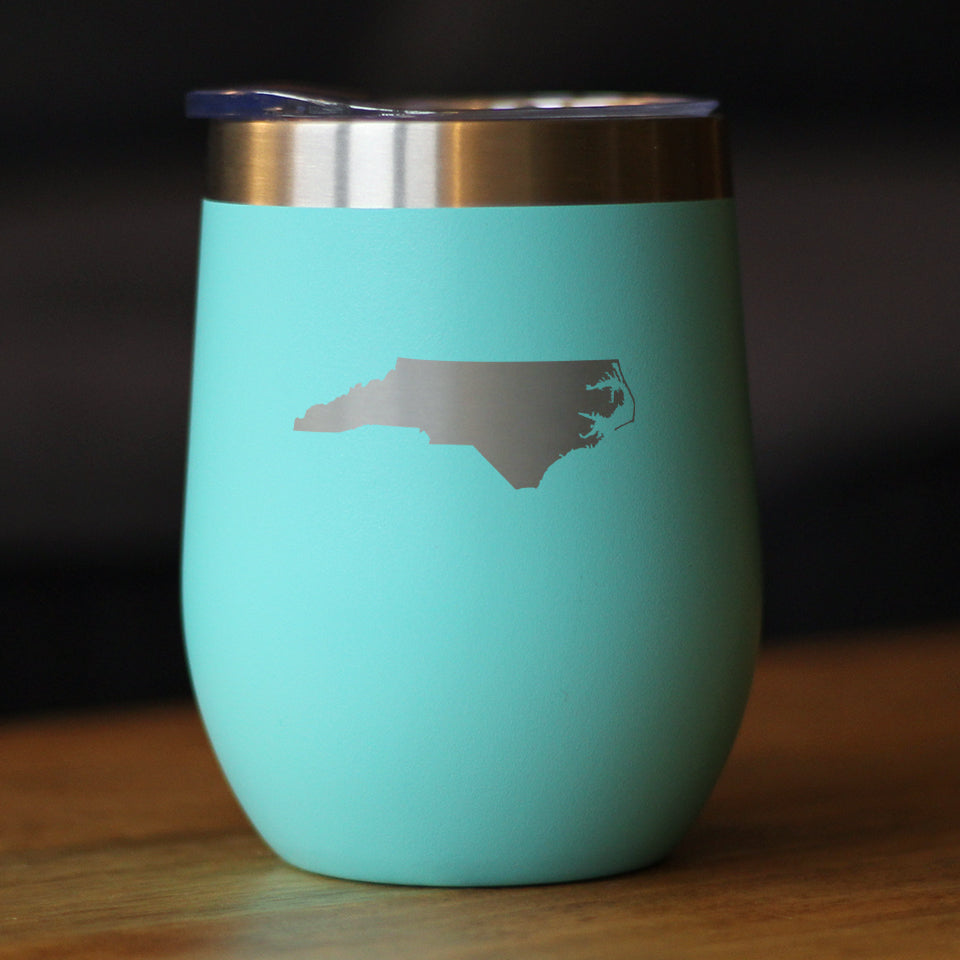North Carolina State Outline - Wine Tumbler Glass with Sliding Lid - Stainless Steel Travel Mug - North Carolina Gifts for Women and Men