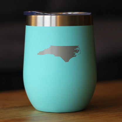 North Carolina State Outline - Wine Tumbler Glass with Sliding Lid - Stainless Steel Travel Mug - North Carolina Gifts for Women and Men