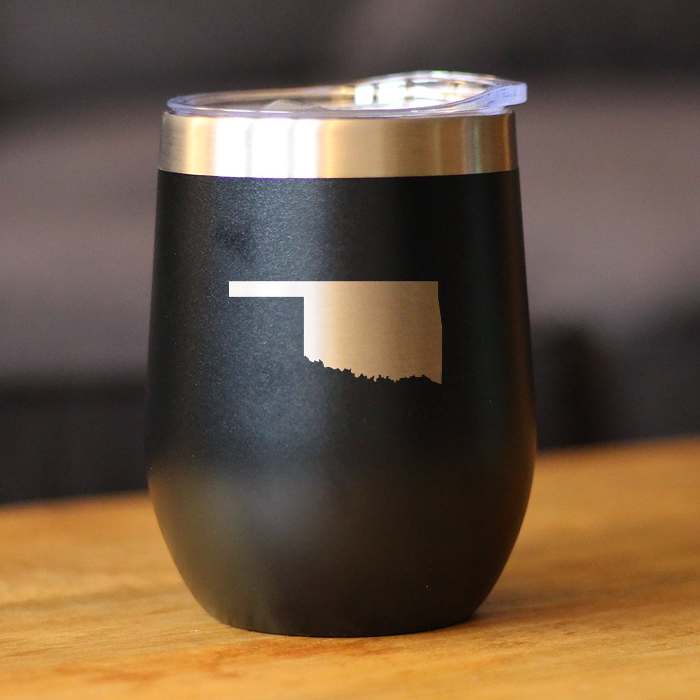 Oklahoma State Outline - Wine Tumbler Glass with Sliding Lid - Stainless Steel Insulated Mug - Oklahoma Gifts for Women and Men Oklahomans