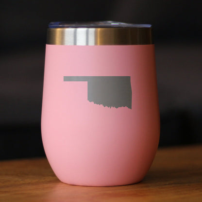 Oklahoma State Outline - Wine Tumbler Glass with Sliding Lid - Stainless Steel Insulated Mug - Oklahoma Gifts for Women and Men Oklahomans