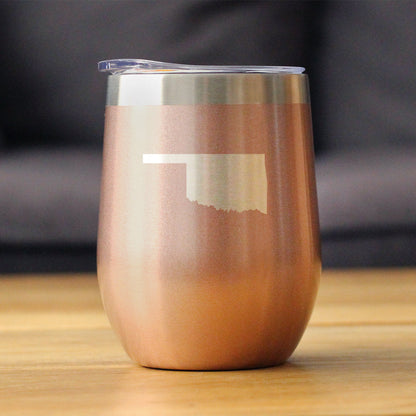 Oklahoma State Outline - Wine Tumbler Glass with Sliding Lid - Stainless Steel Insulated Mug - Oklahoma Gifts for Women and Men Oklahomans