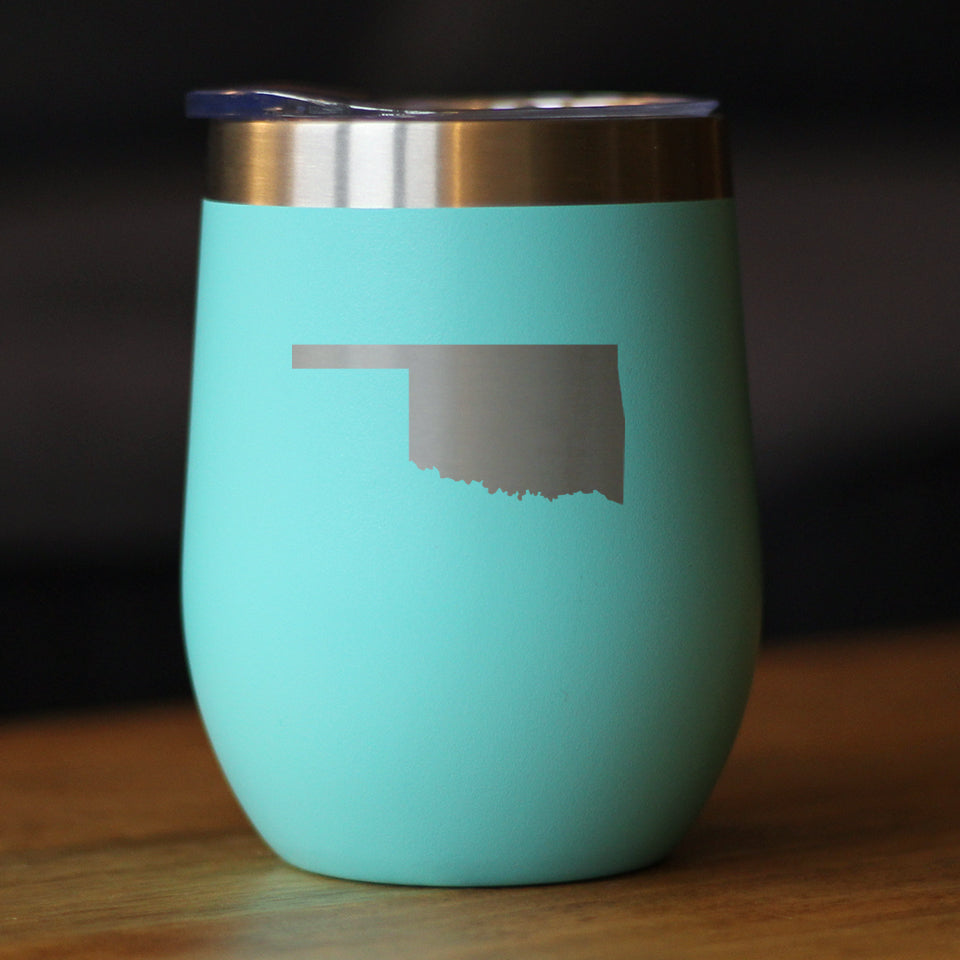 Oklahoma State Outline - Wine Tumbler Glass with Sliding Lid - Stainless Steel Insulated Mug - Oklahoma Gifts for Women and Men Oklahomans