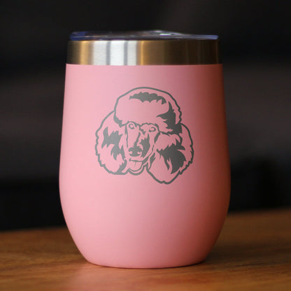 Poodle Happy Face - Wine Tumbler Glass with Sliding Lid - Stainless Steel Insulated Mug - Poodle Dog Gift for Women and Men