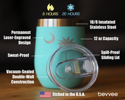 South Carolina Flag - Wine Tumbler Glass with Sliding Lid - Stainless Steel Insulated Mug - State Themed Drinking Decor and Gifts for South Carolinian Women & Men