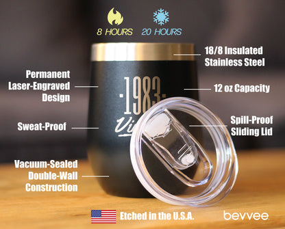 Vintage 1983 - Insulated Wine Tumbler - 42nd Birthday Gifts for Women & Men Turning 42