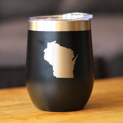 Wisconsin State Outline - Wine Tumbler Glass with Sliding Lid - Stainless Steel Insulated Mug - Wisconsin Gifts for Women and Men