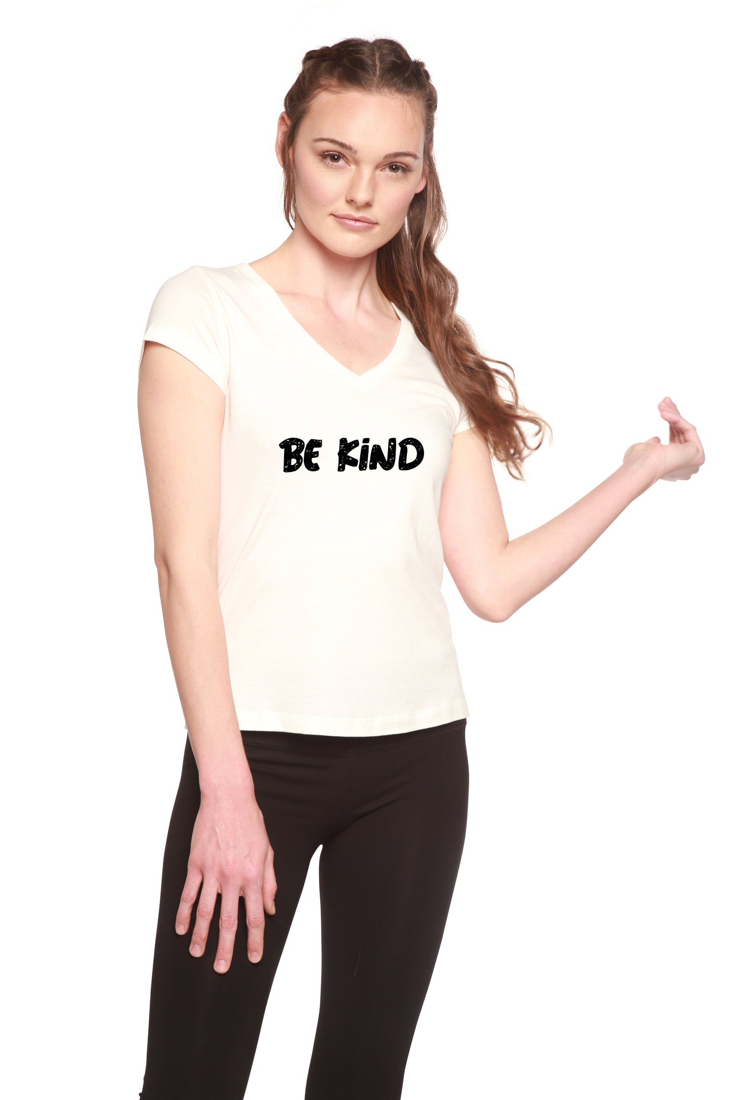 Be Kind Printed Women's Bamboo Viscose/Cotton V-Neck Cap Sleeve T-Shirt