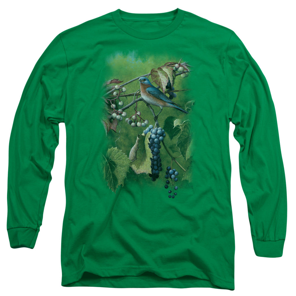 Wildlife Summertime Estrn Bluebird Mens Long Sleeve Shirt Kelly Green Officially Licensed