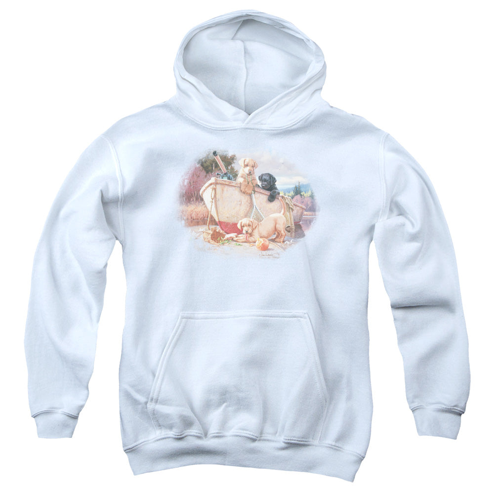 Wildlife Lunch Break Lab Pups Kids Youth Hoodie White