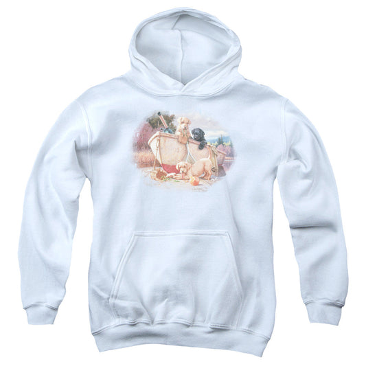 Wildlife Lunch Break Lab Pups Kids Youth Hoodie White