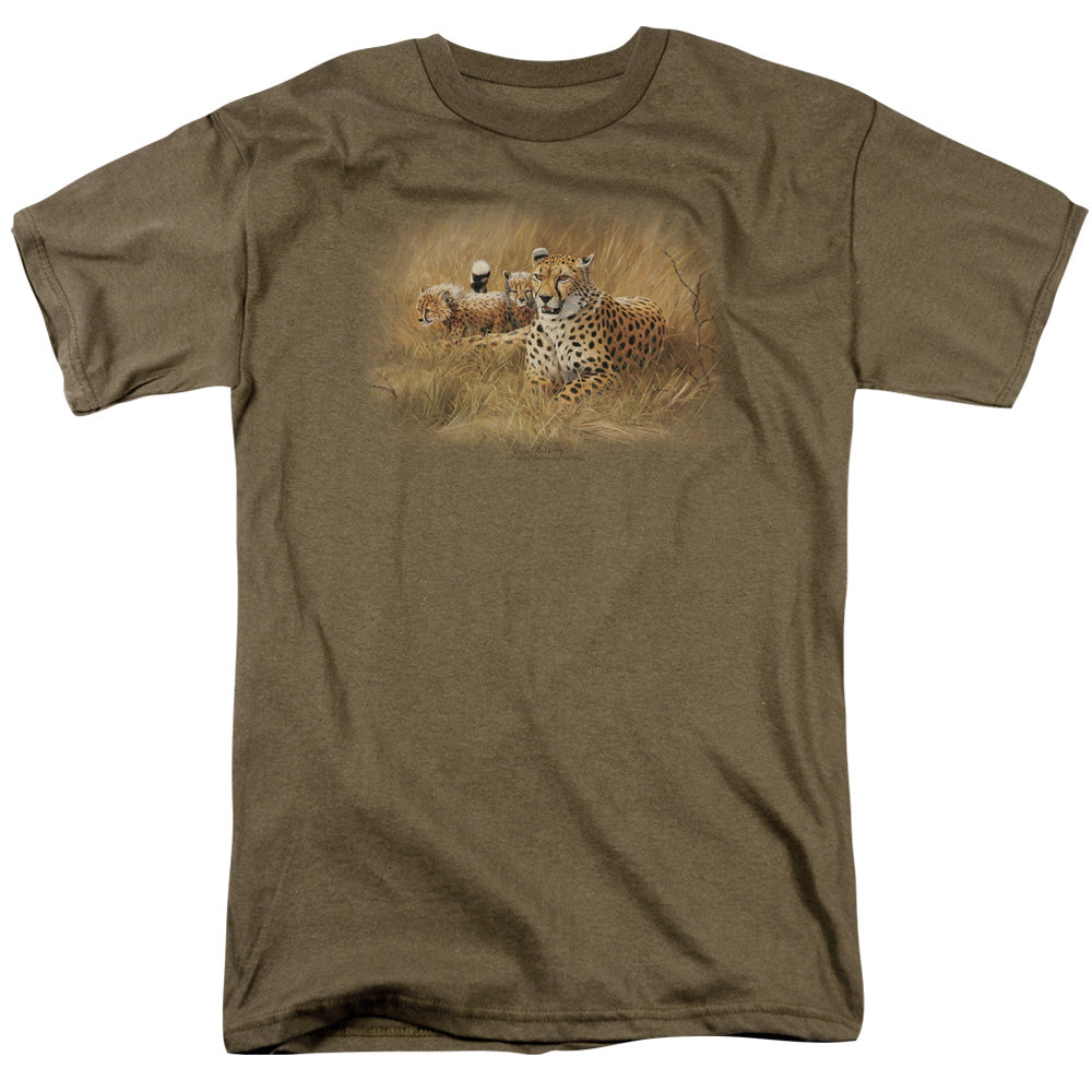 Wildlife Cheetah Family Mens T Shirt Safari Green Officially Licensed