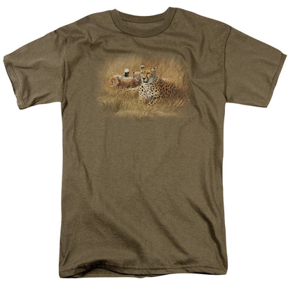 Wildlife Cheetah Family Mens T Shirt Safari Green Officially Licensed