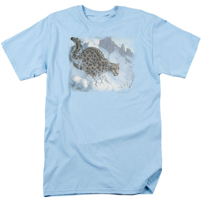 Wildlife Snow Leopard Mens T Shirt Light Blue Officially Licensed
