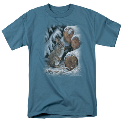 Wildlife Wood Pile Rabbit Mens T Shirt Slate Officially Licensed