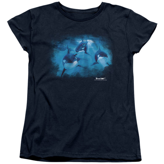 Wildlife Pod Of Orcas Womens T Shirt Navy