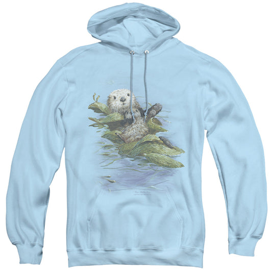 Wildlife Kelp Cradle Otters Mens Hoodie Light Blue