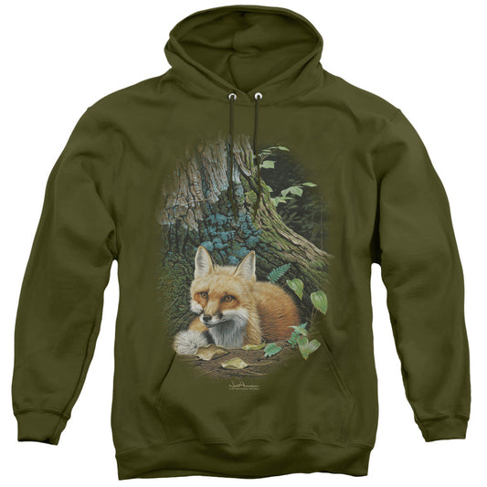 Wildlife Cozy Retreat Mens Hoodie Military Green