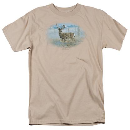 Wildlife Out Of The Mist Mule Deer Mens T Shirt Sand Officially Licensed