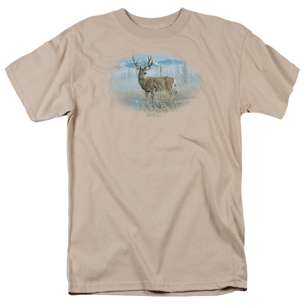 Wildlife Out Of The Mist Mule Deer Mens T Shirt Sand Officially Licensed