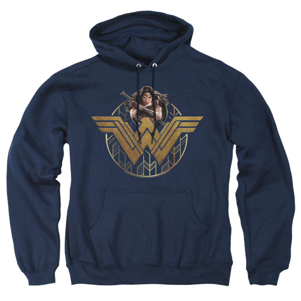 Wonder Woman Movie Power Stance And Emblem Mens Hoodie Navy Officially Licensed