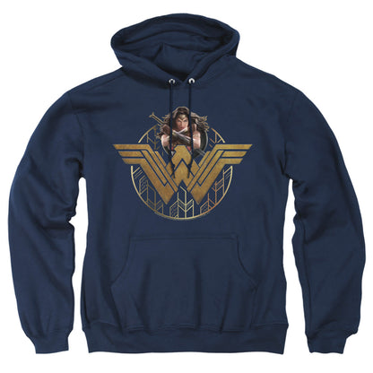 Wonder Woman Movie Power Stance And Emblem Mens Hoodie Navy Officially Licensed