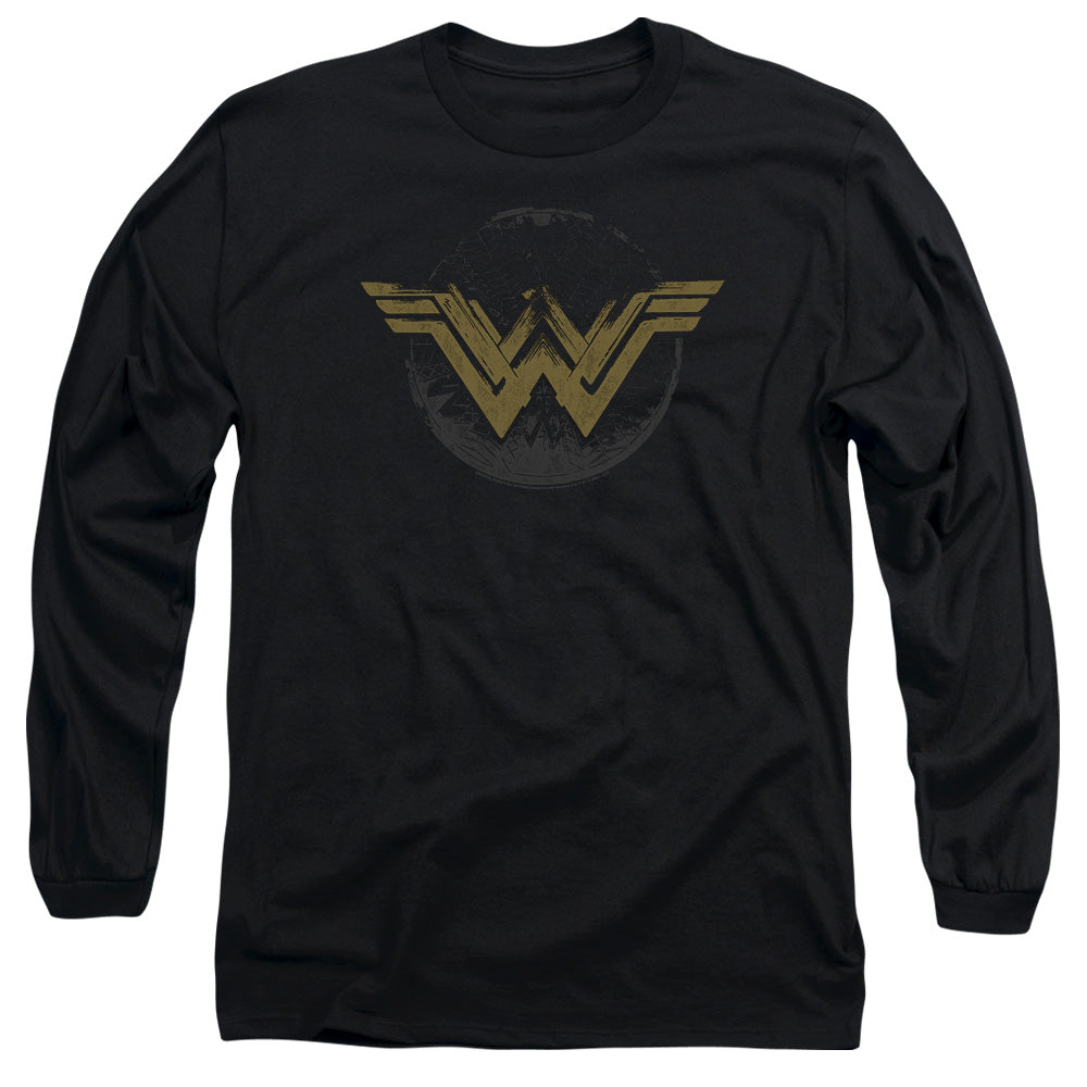 Wonder Woman Movie Distressed Logo Mens Long Sleeve Shirt Black Officially Licensed