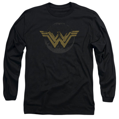 Wonder Woman Movie Distressed Logo Mens Long Sleeve Shirt Black Officially Licensed