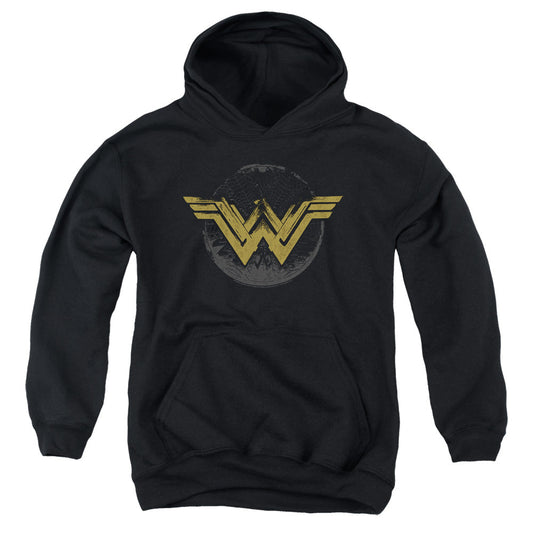 Wonder Woman Movie Distressed Logo Kids Youth Hoodie Black Officially Licensed