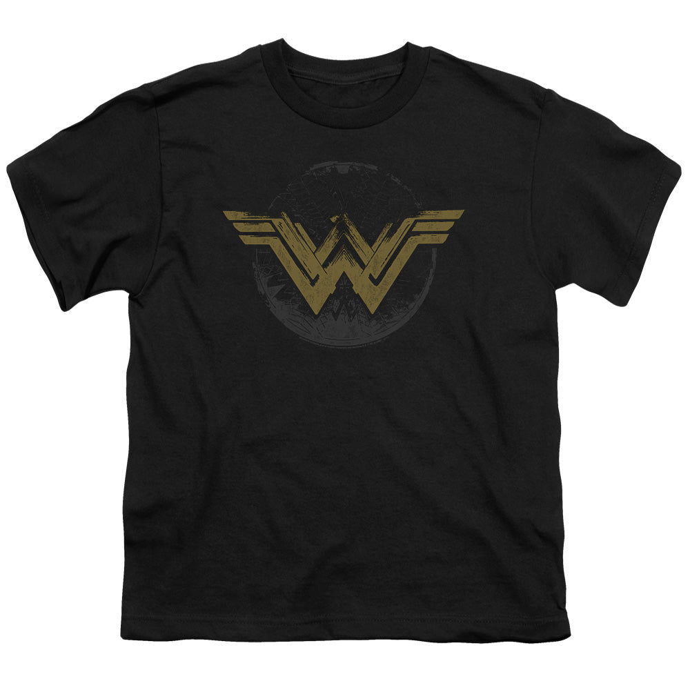 Wonder Woman Movie Distressed Logo Kids Youth T Shirt Black Officially Licensed